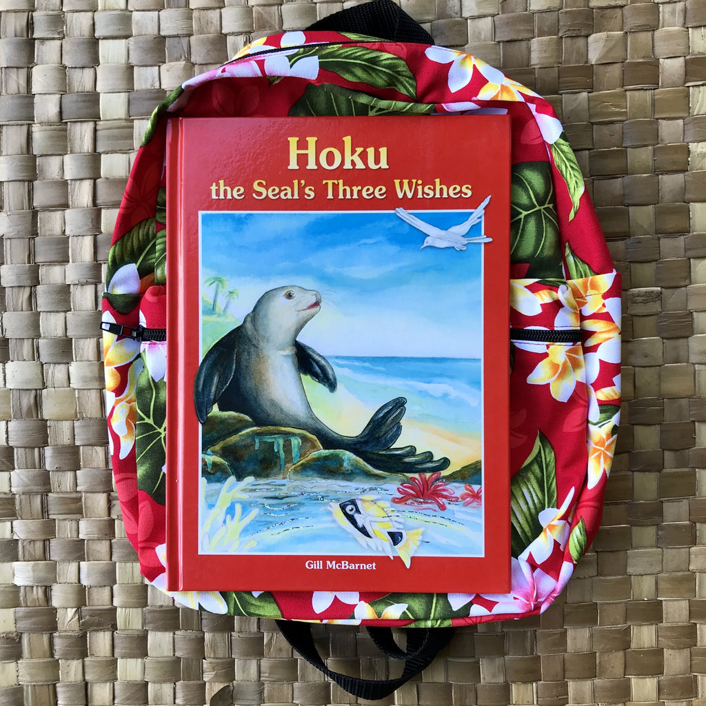 Red & Gold Plumeria Backpack - Hawaiian Children's Books